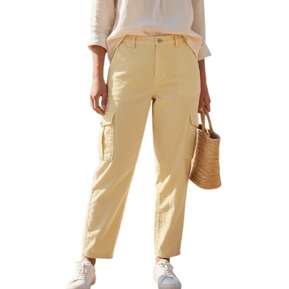 J. Jill Utility Pale Yellow Corduroy Gorpcore Cargo Pants Nautical Size 14‎